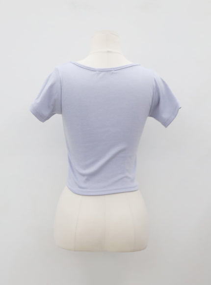 Deep Round Neck Basic Crop T-Shirt BU5