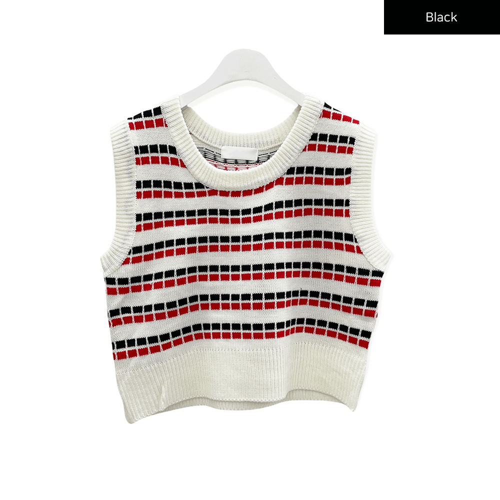 Pattern Cropped Knit Vest C1002