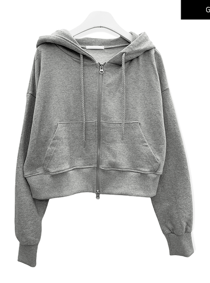 Two Way Cropped Hoodie Zip Up C2601