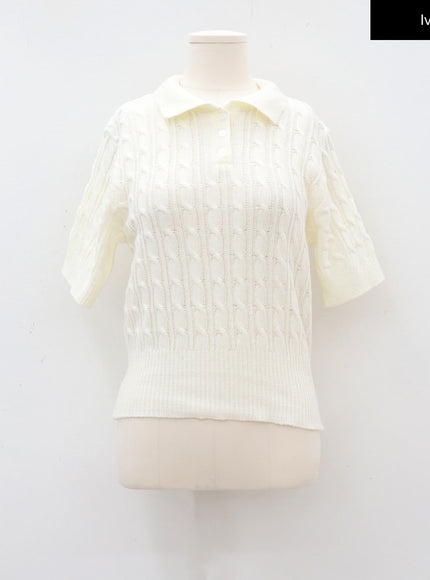 Cable Knit Collared Short-sleeve Sweater CA01