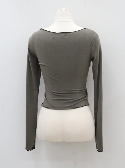 Cropped Long Sleeve Top with Front Lace Detail C1703