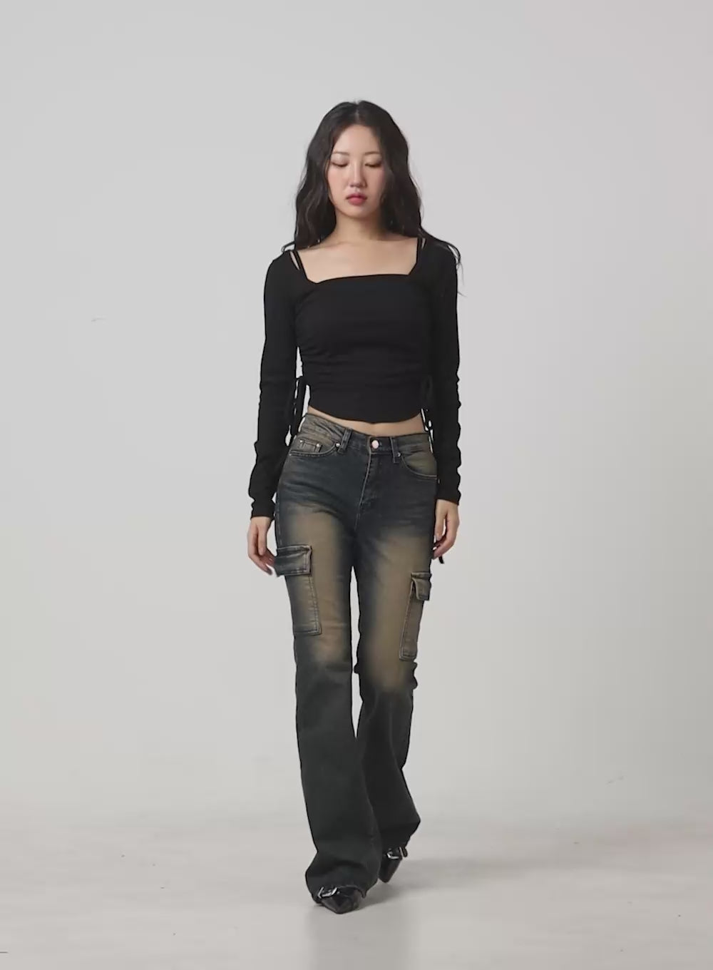 Shirred Square Neck Layered Top CG422