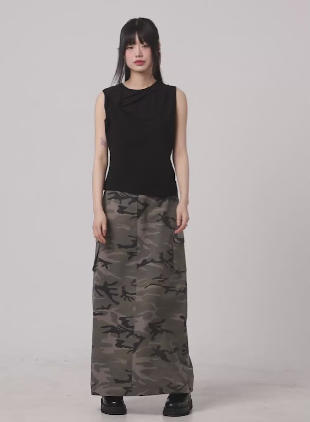 Camo Cargo Maxi Skirt CA418
