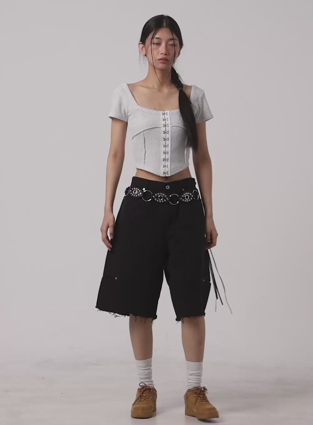 Buckle Square Neck Crop Top CA423