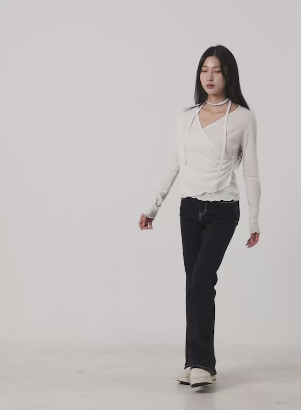 Elegant Buttoned Wrap Long Sleeve Top CS430