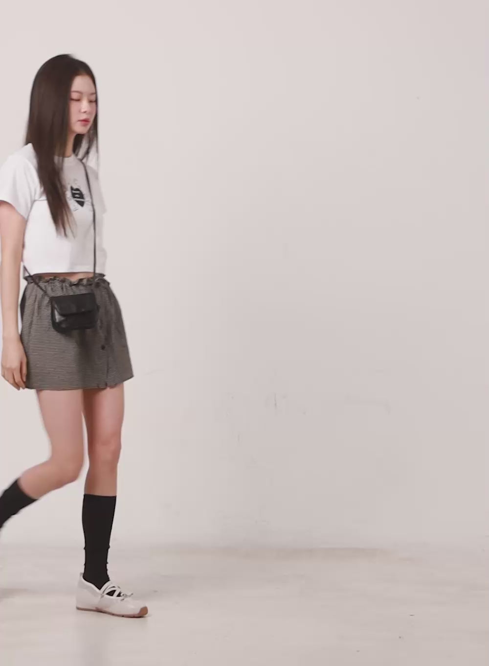 Checkered Ribbon Button Mini Skirt IY513