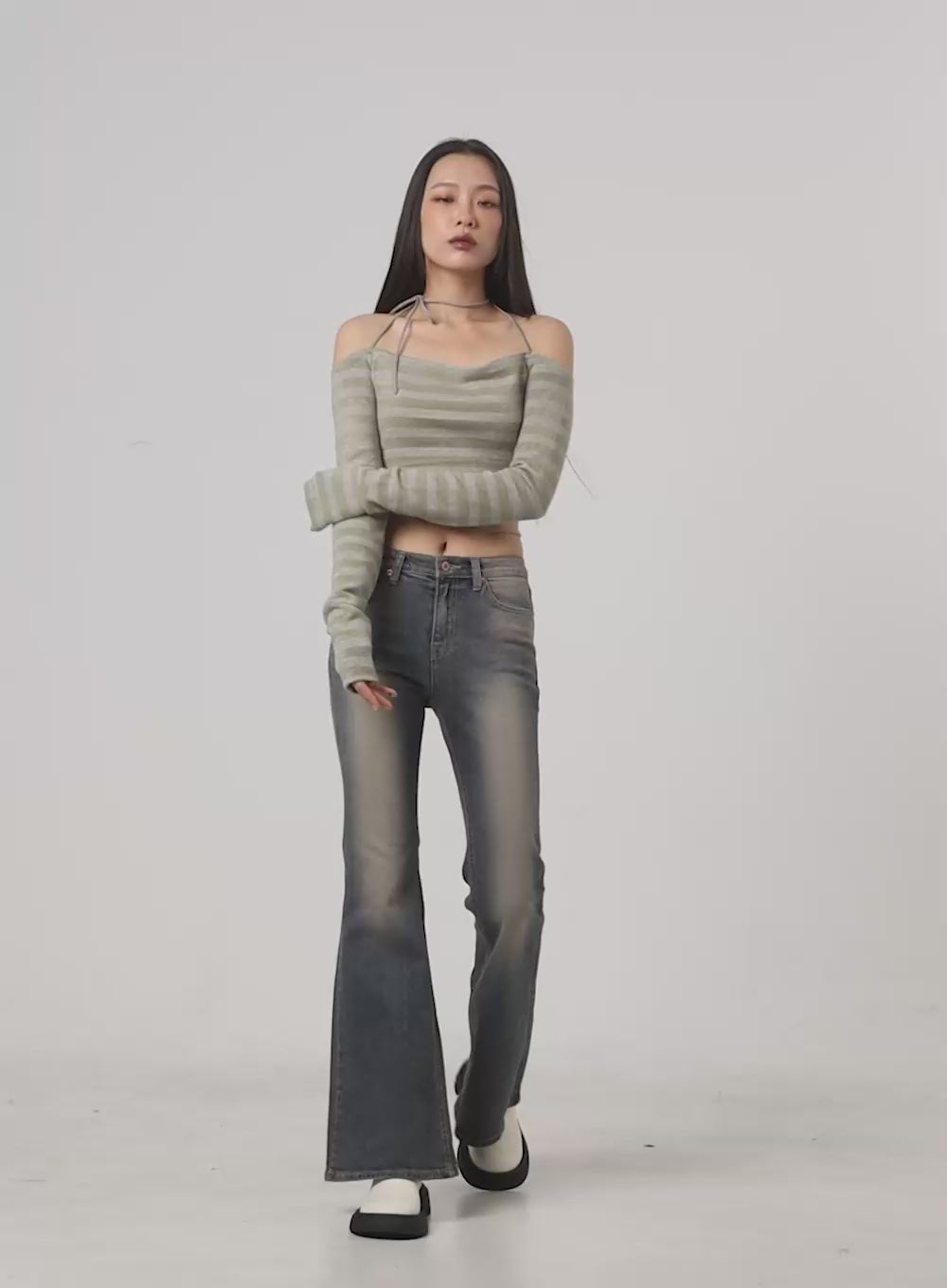 Paisley Slim-Fit Bootcut Washed Jeans CO424