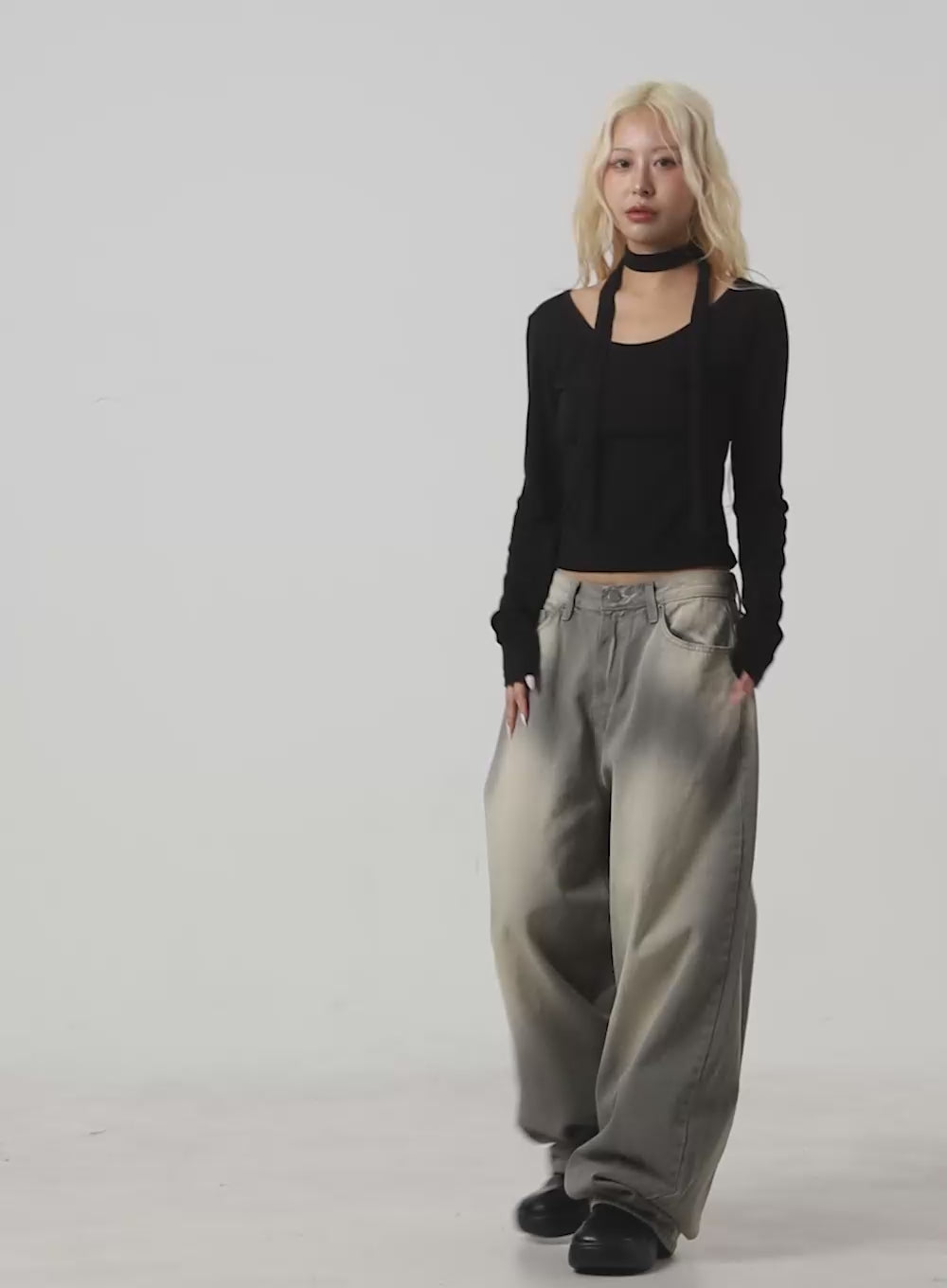 Edie Wide-Leg Denim Pocket Jeans CS425