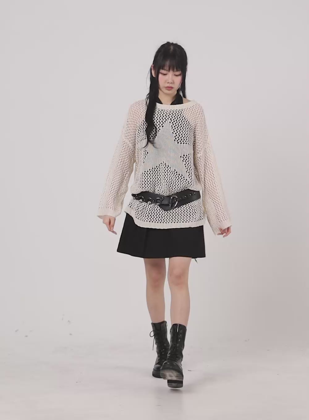 Boat Neck Hollow Out Knit Sweater CA401