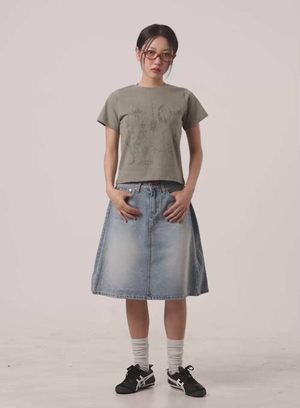 Solid Midi Denim Skirt CU405