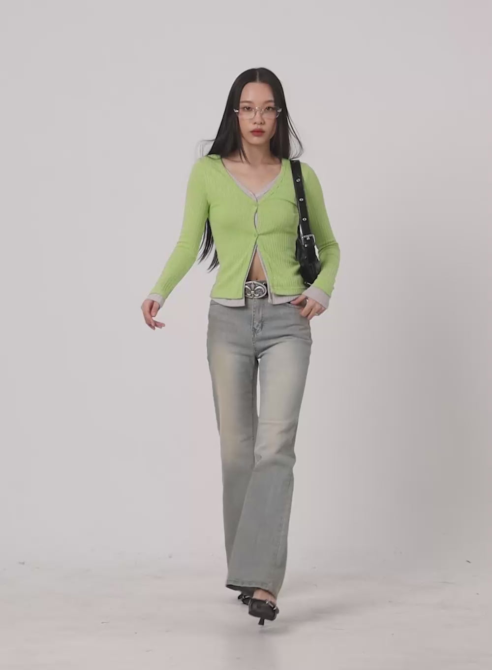 Layered Buttoned Ribbed Cardigan IA417