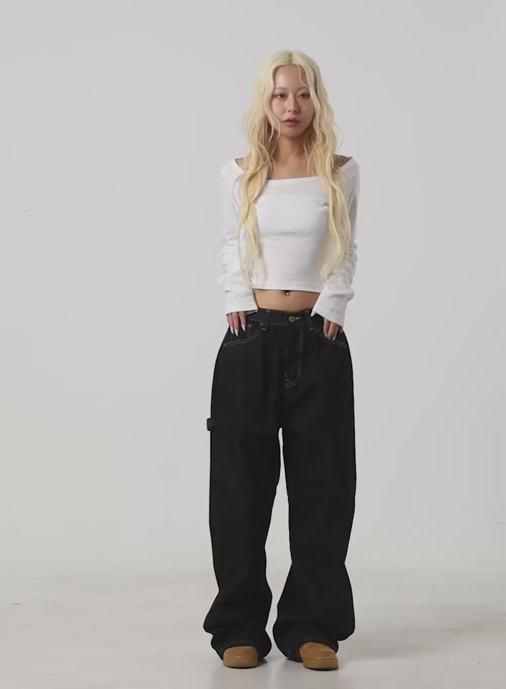 Mara Relaxed Fit Pocketed Cotton Wide Leg Jeans CS426