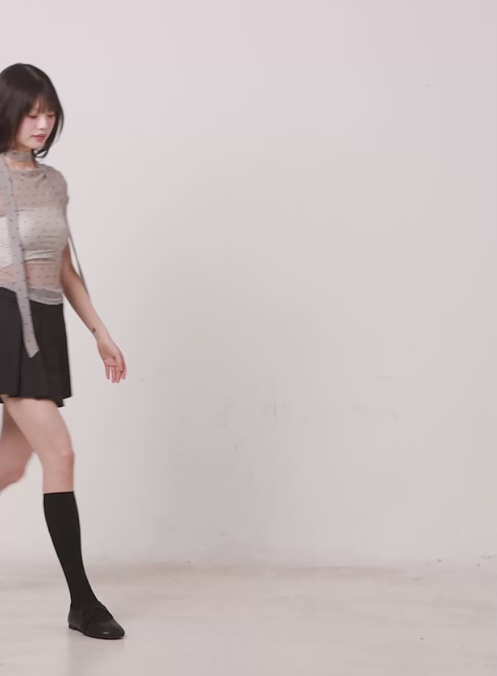 Sheer Polkadot Crop Top with Scarf CA522