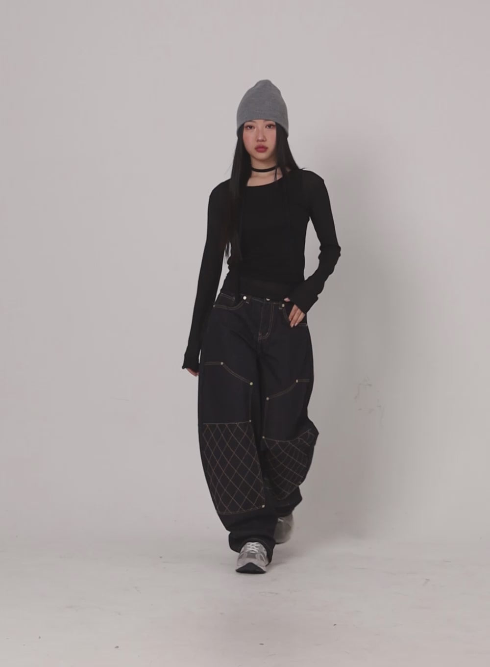 Stitched Wide Denim Jeans CF408