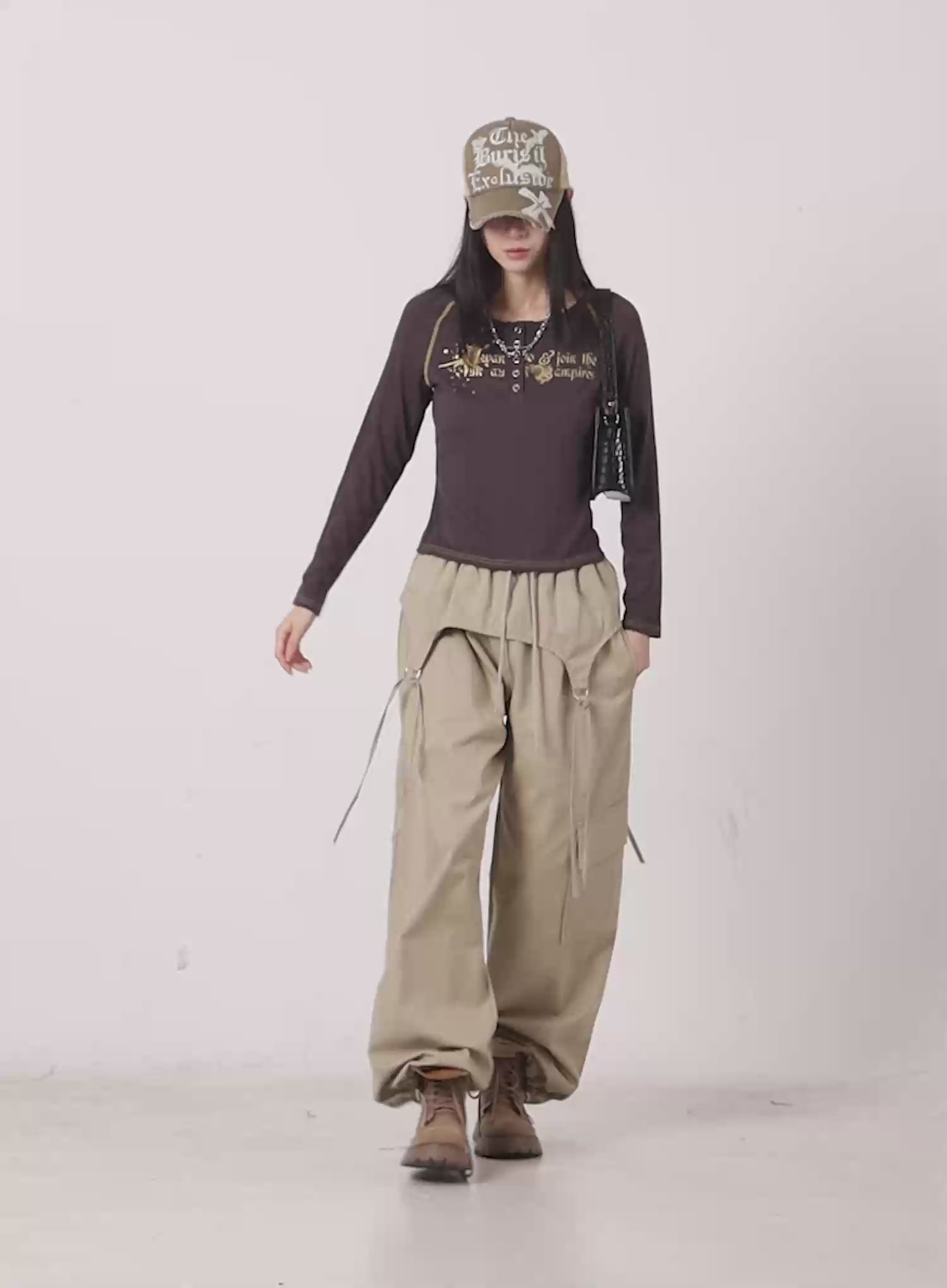 Tattoo Graphic U-Neck Long Sleeve Tee CG526