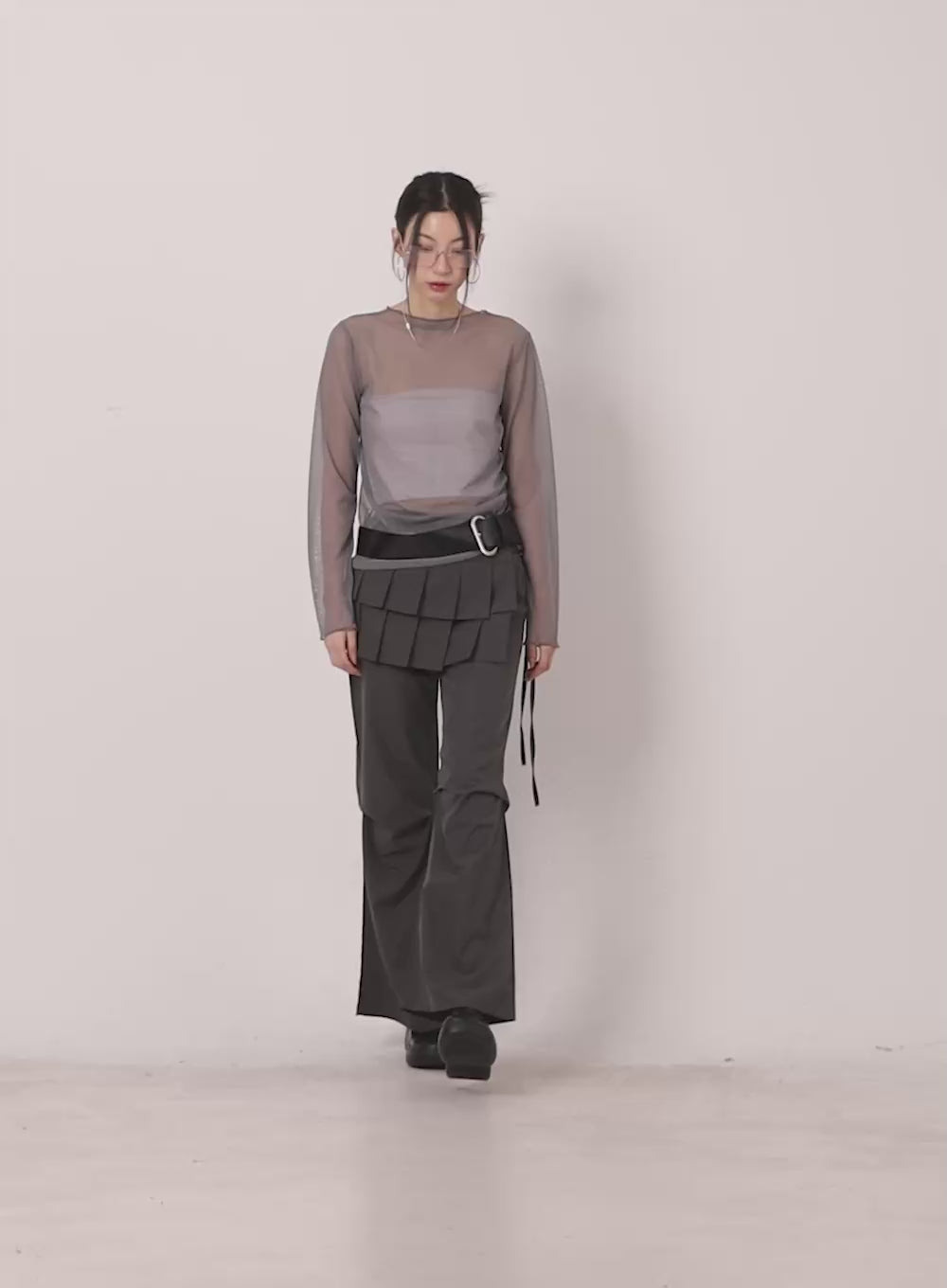 Sheer Shirring Ribbon Long-Sleeve Top CM503