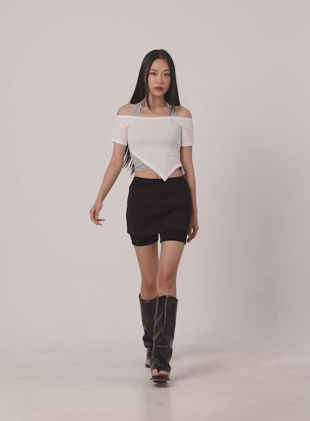 Layered Halter Crop Top CU414