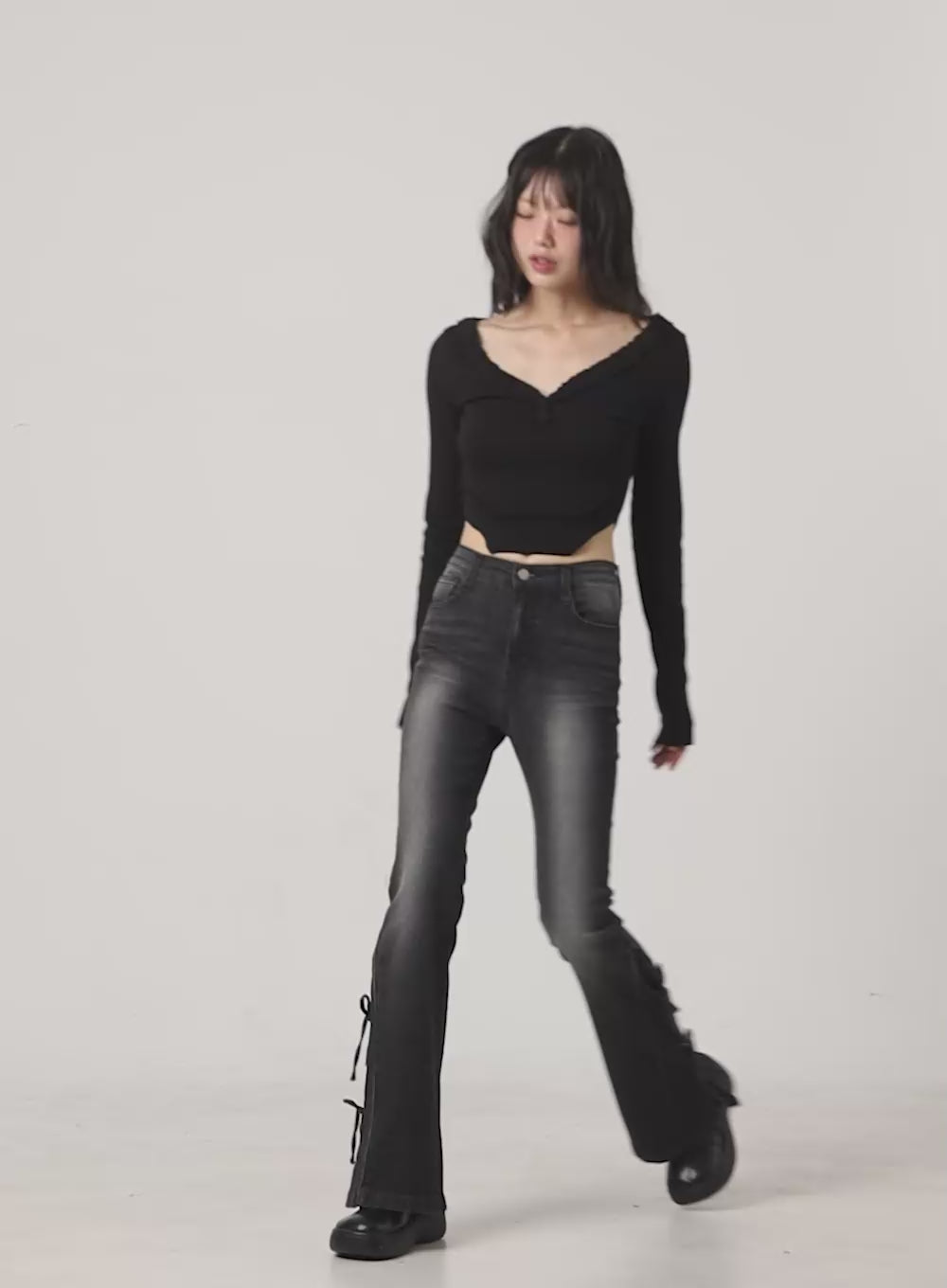 Flora Ribbon Washed Bootcut Jeans CS420