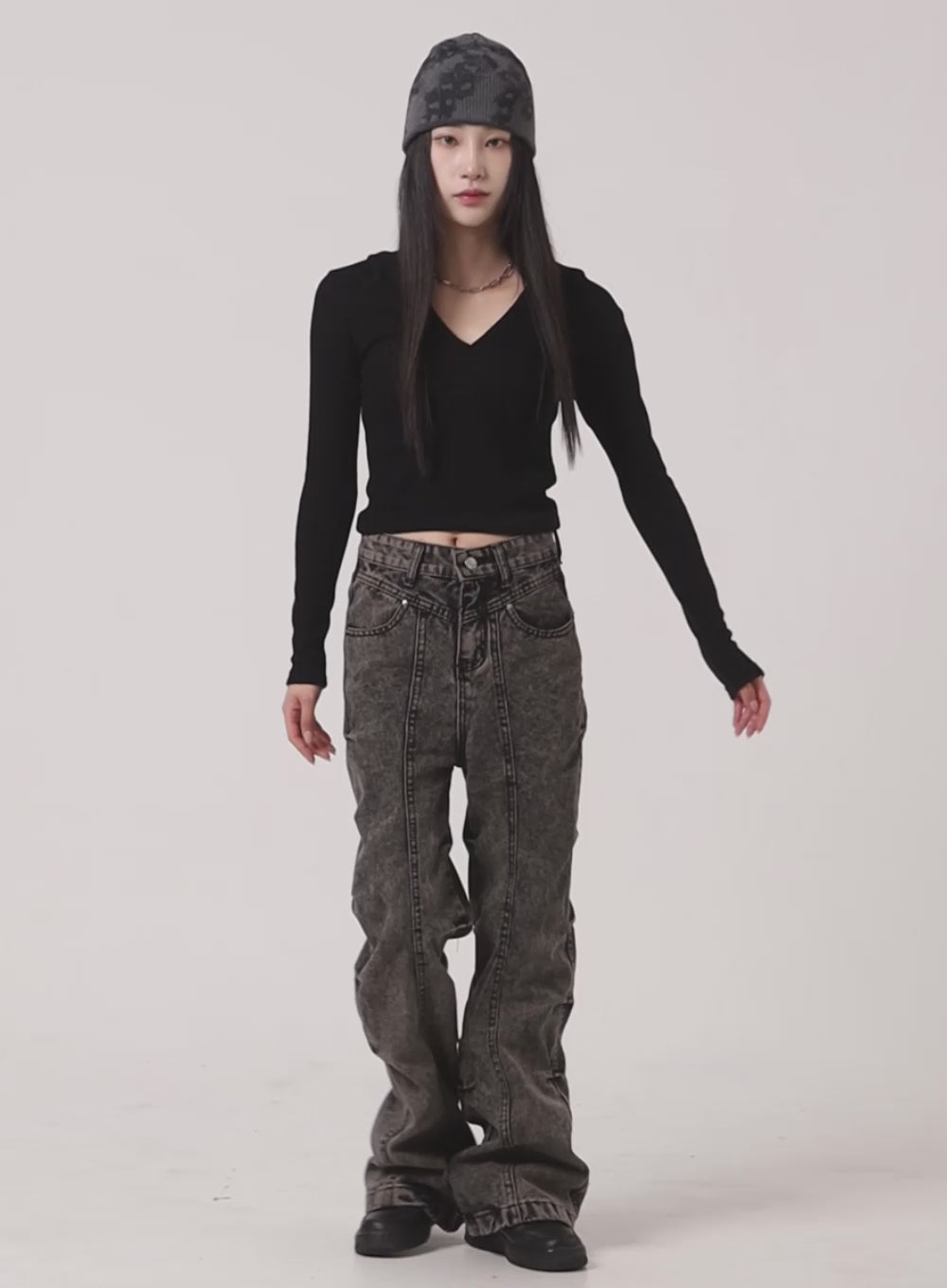 Side Pintuck Washed Bootcut Jeans CF429