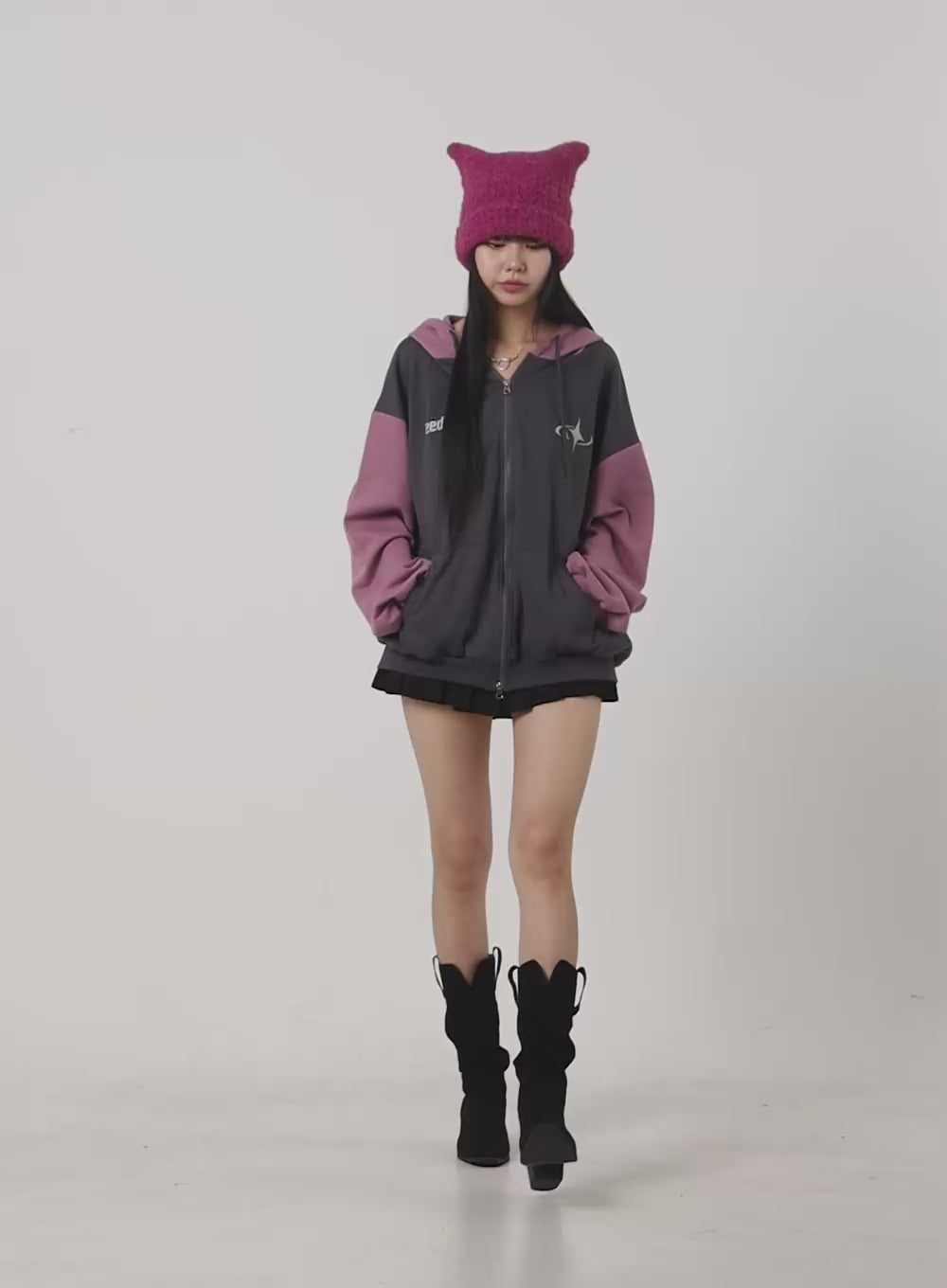 Mixed Color Oversized Zip-Up Hoodie OO401