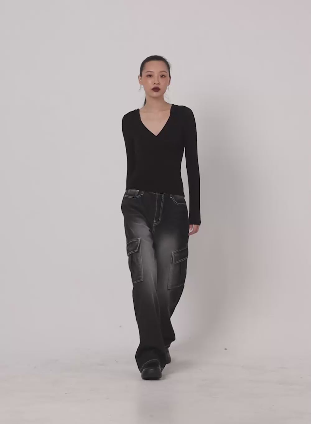 Washed Cargo Baggy Pants IA417