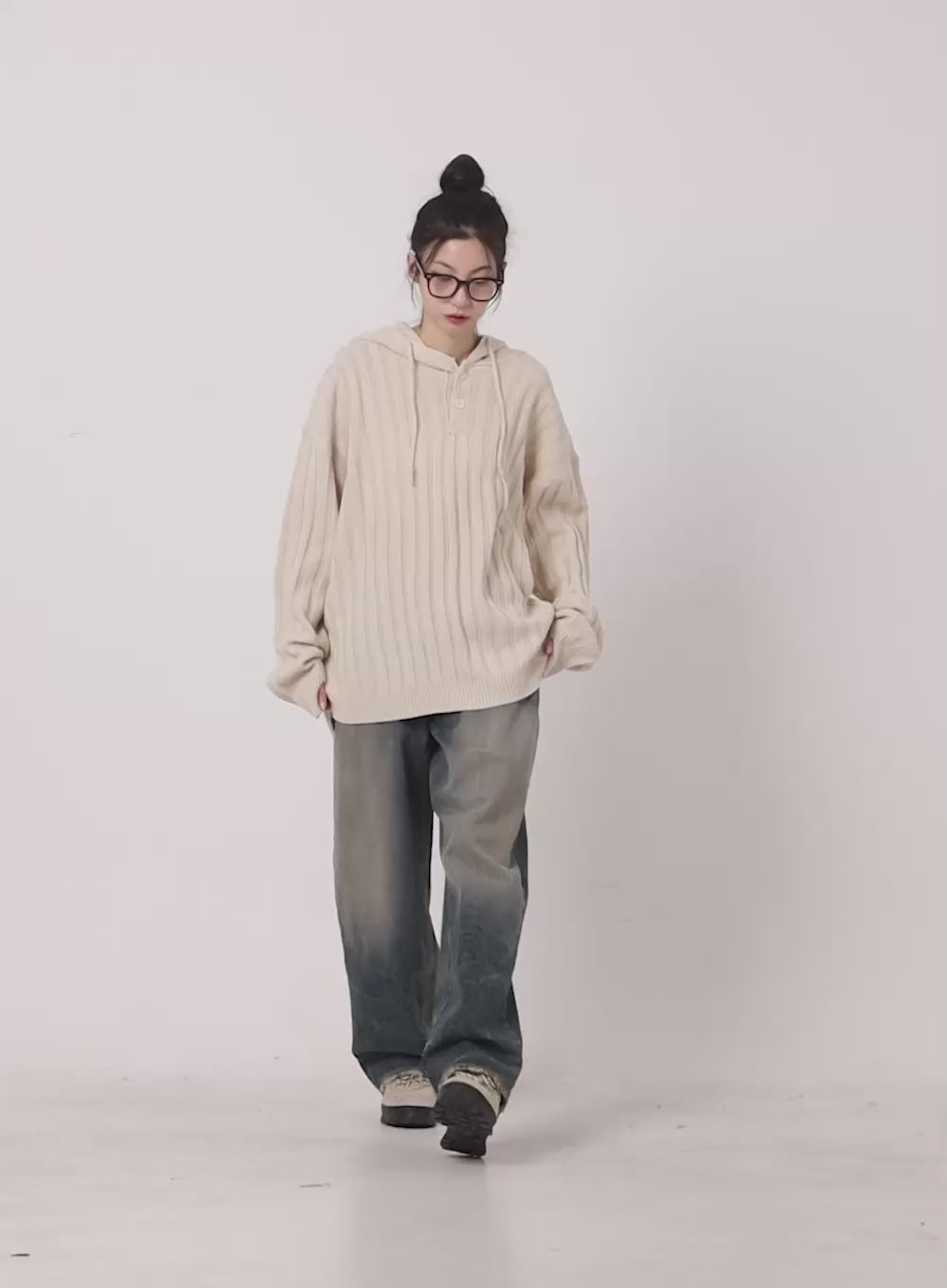 Oversize Ribbed Hooded Sweater CJ522