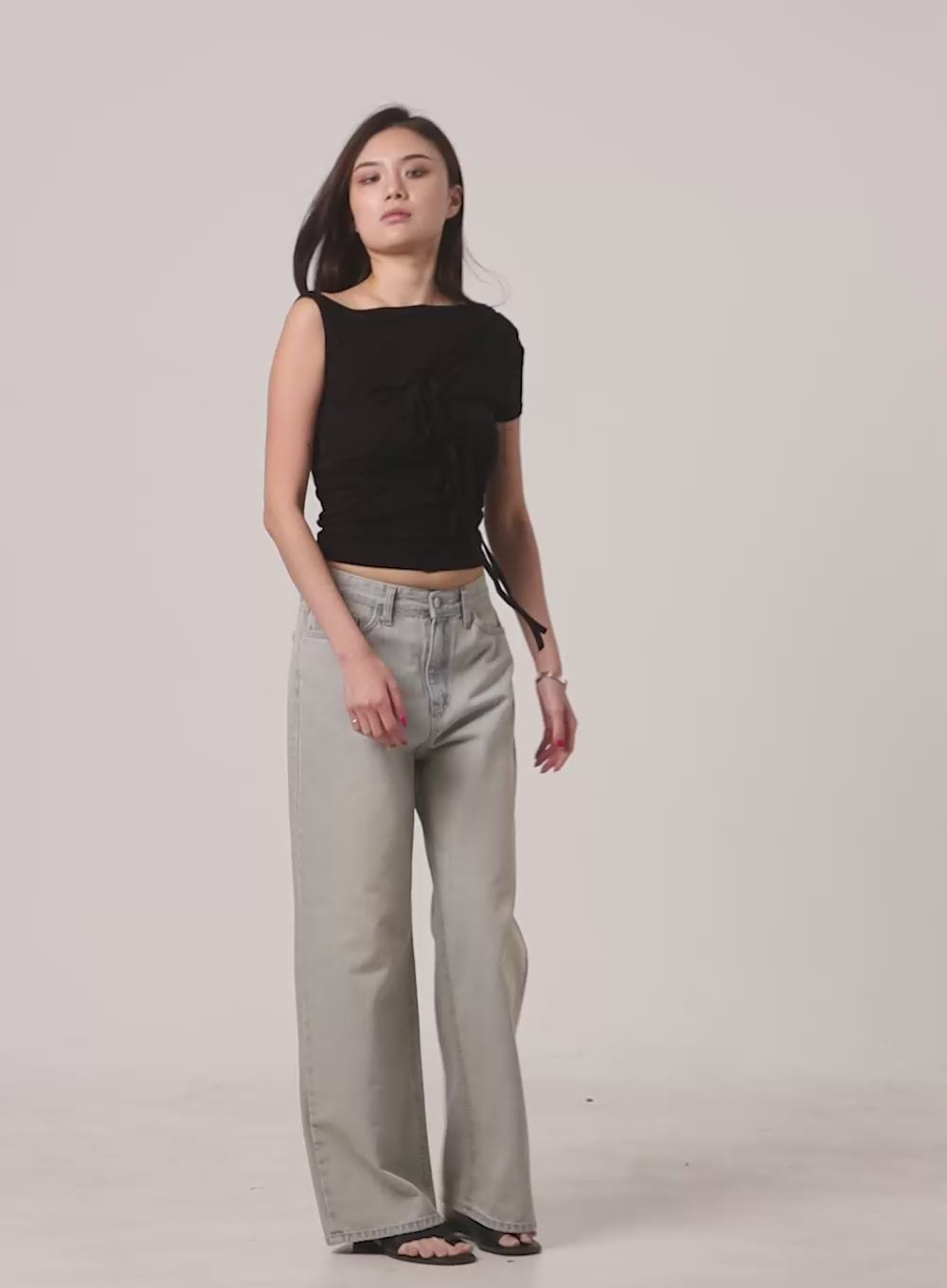 Unbalanced Ribbon Twist Crop Top CU417