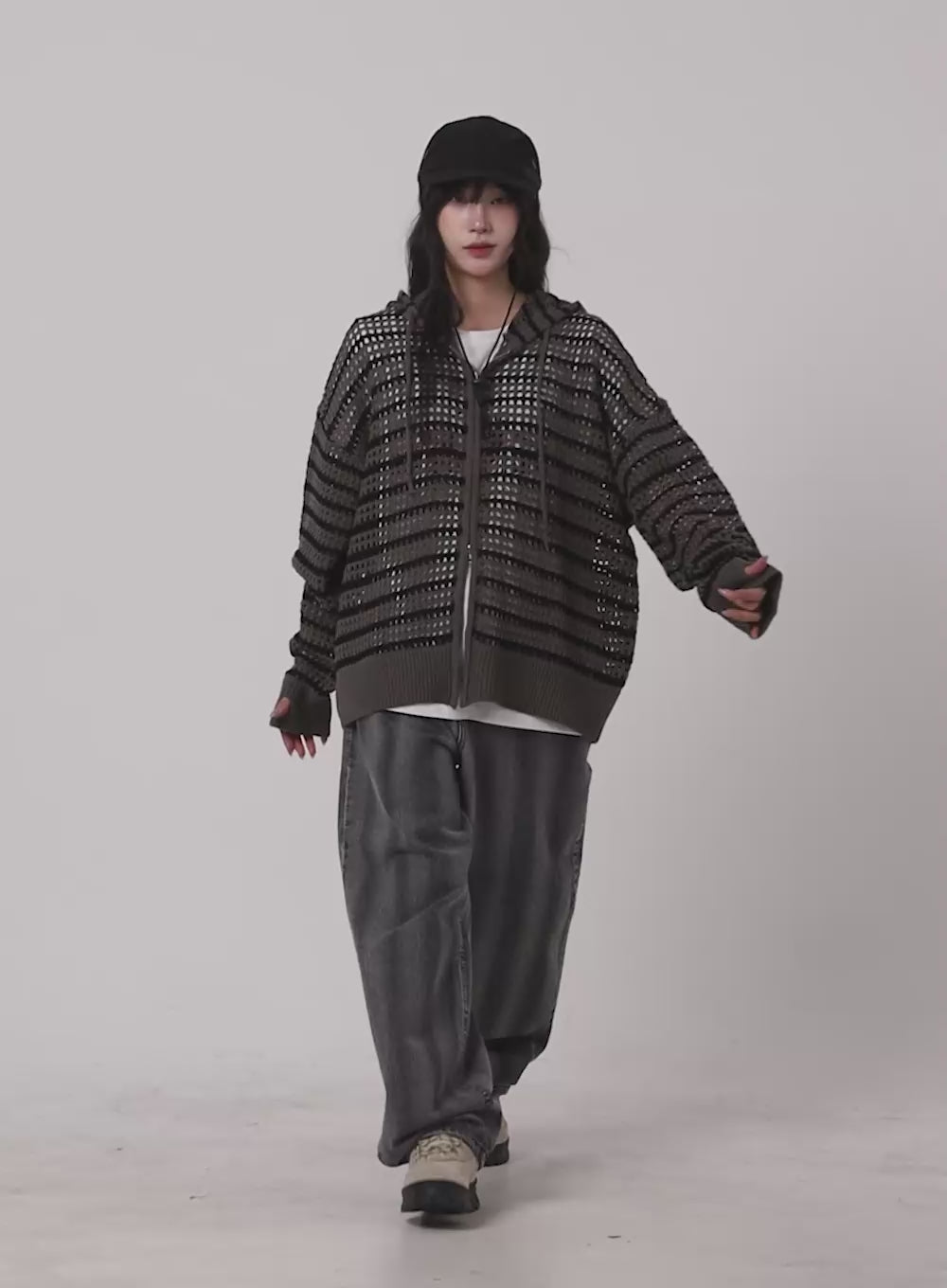 Grunge See-Through Zip-Up Hoodie CA430