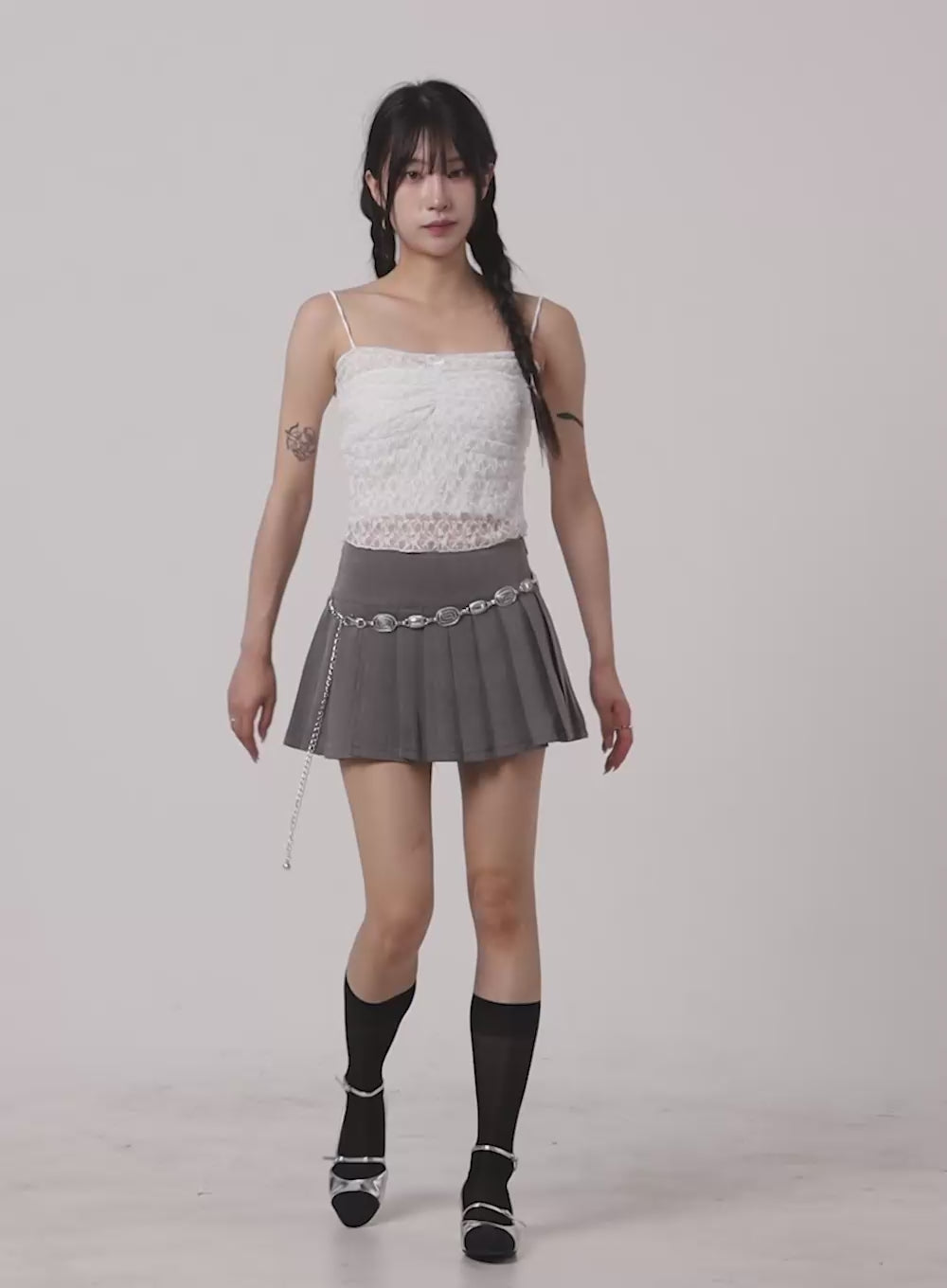 Shirred Lace Crop Cami Top OA425