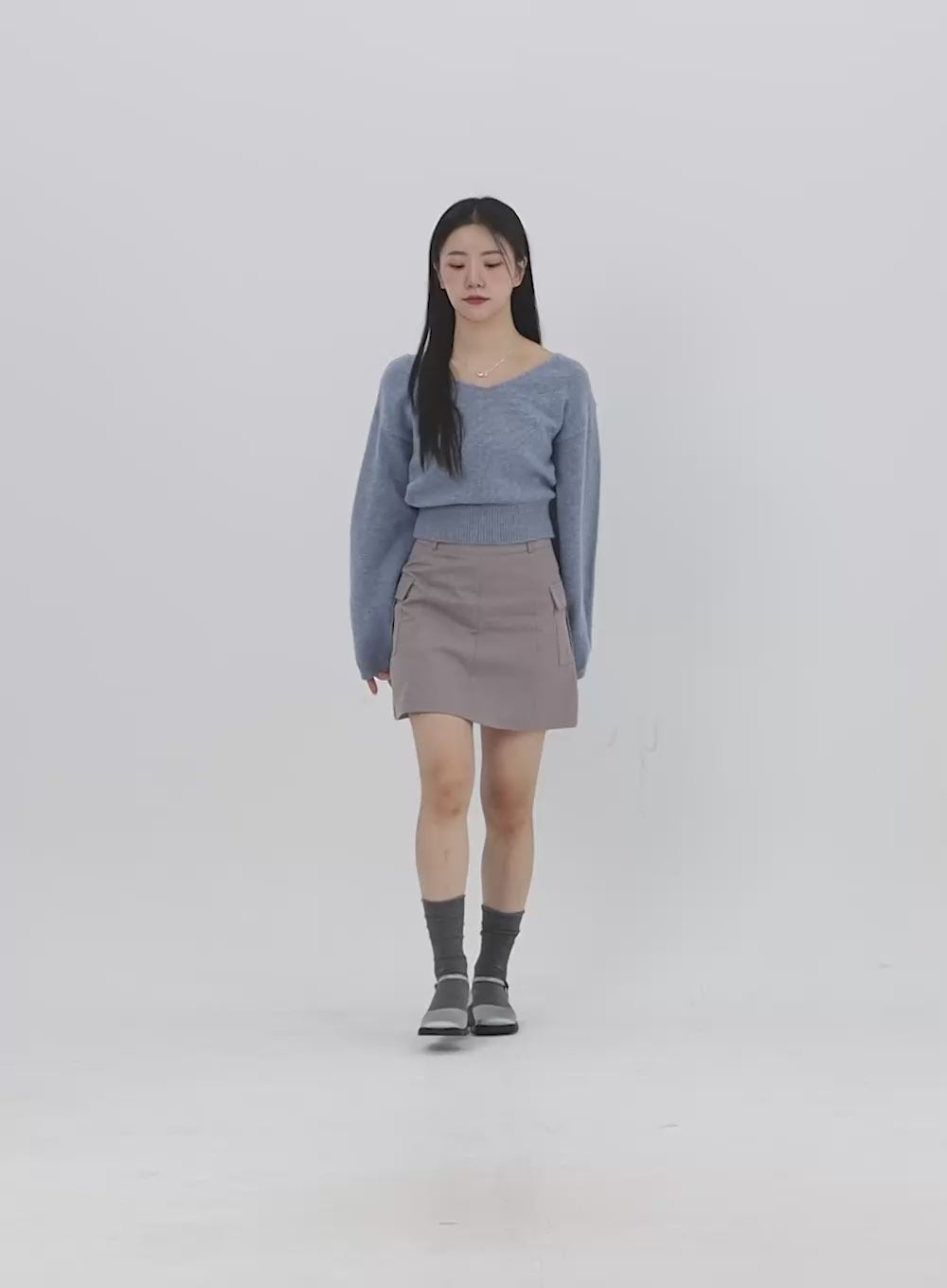 V-Neck Puff Sleeve Sweater OS302