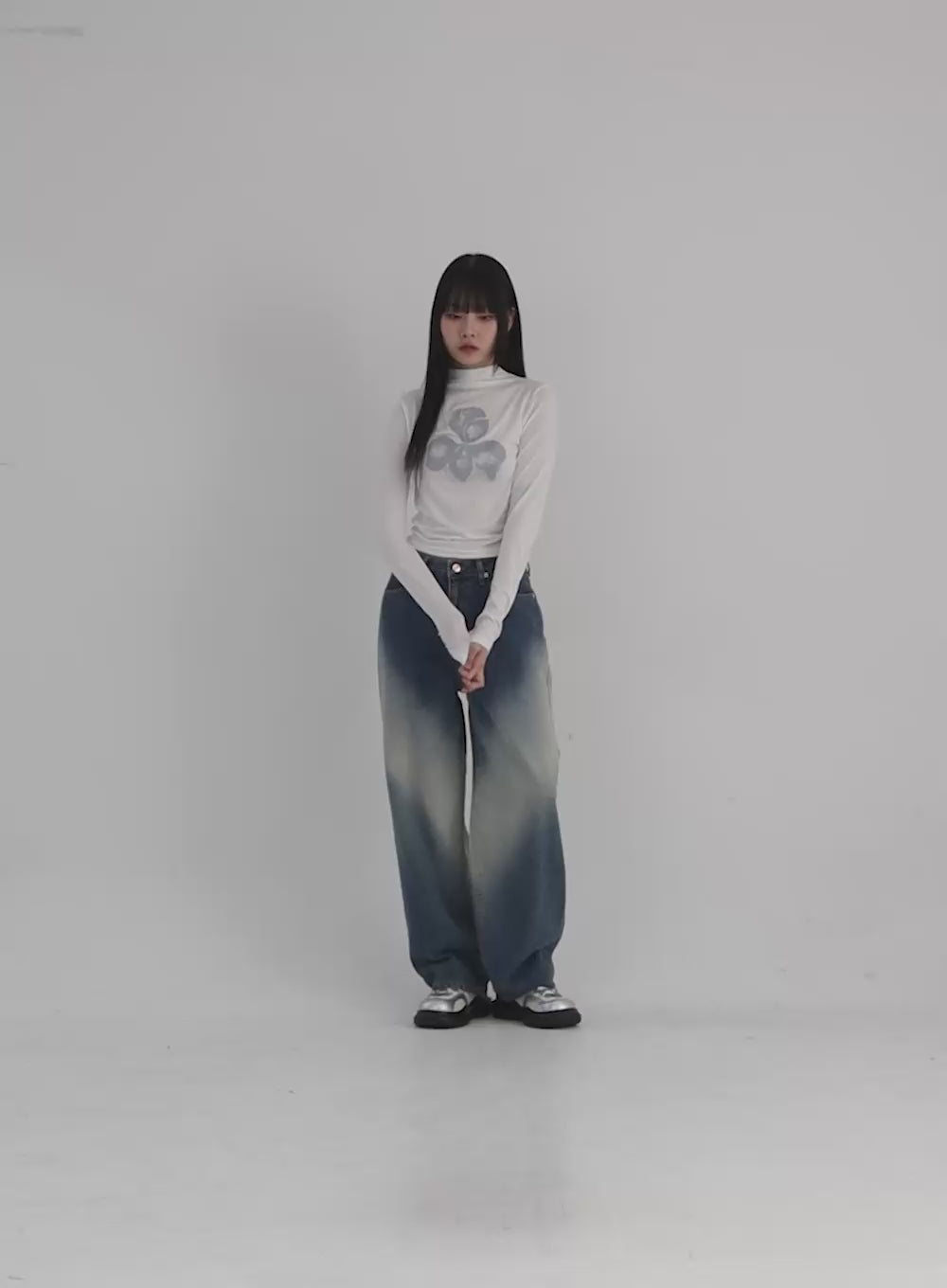 Washed Blue Wide Jeans CN307