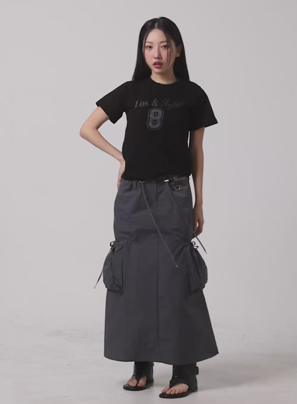 Drawstring Cargo Maxi Skirt CM422