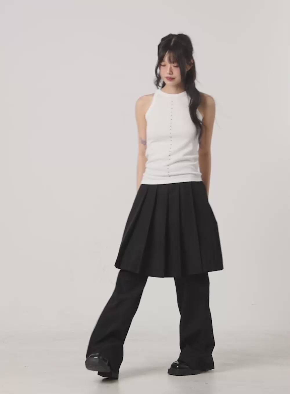 Solid Pleated Midi Skirt Bottoms CS420