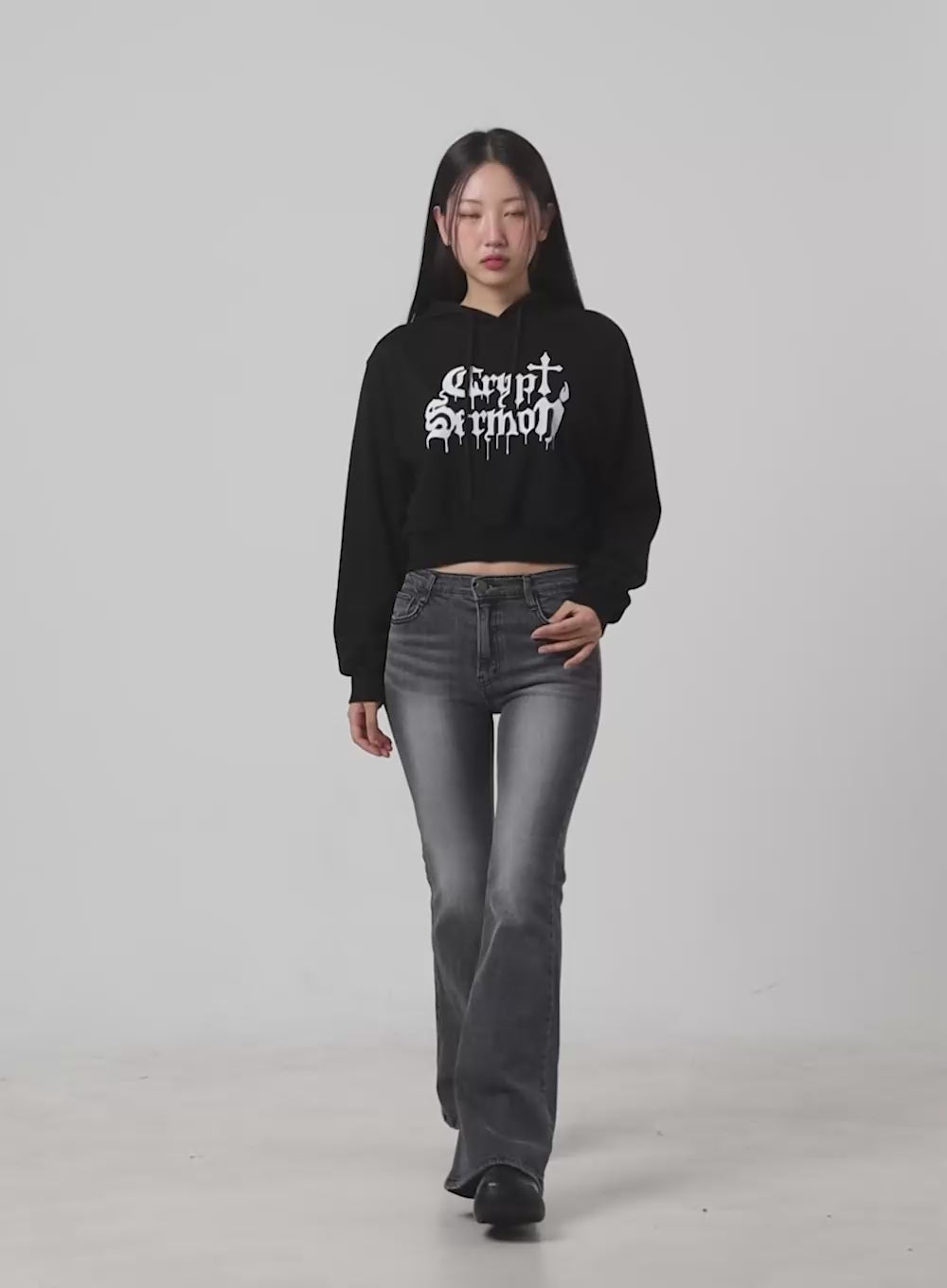 Graphic Cropped Sweat Hoodie CL431