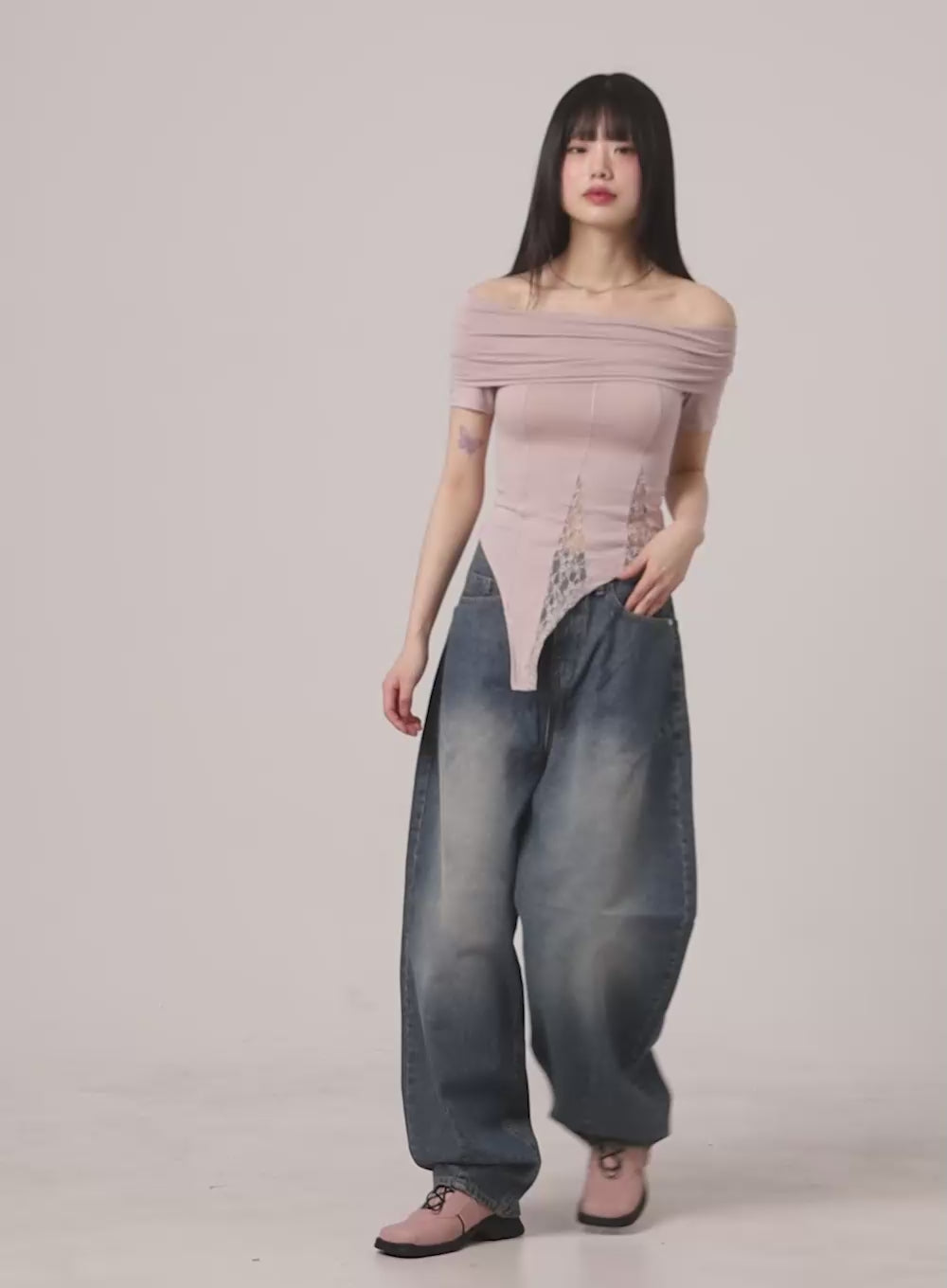 Washed Denim Baggy Jeans CY428