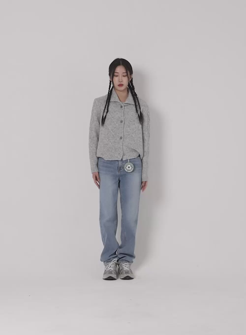 Recycled Polyester Collared Cable Knit Cardigan CD314