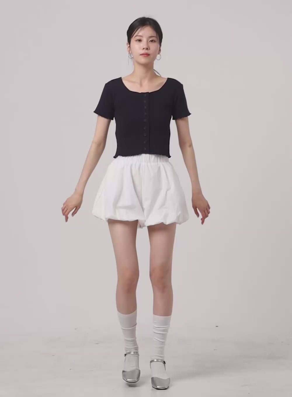 Round Neckline Button-Up Top OA422