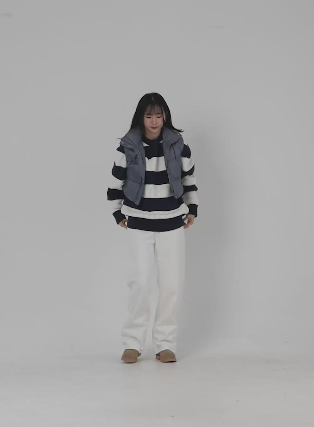 Crew Neck Stripe Knit Sweater OD307