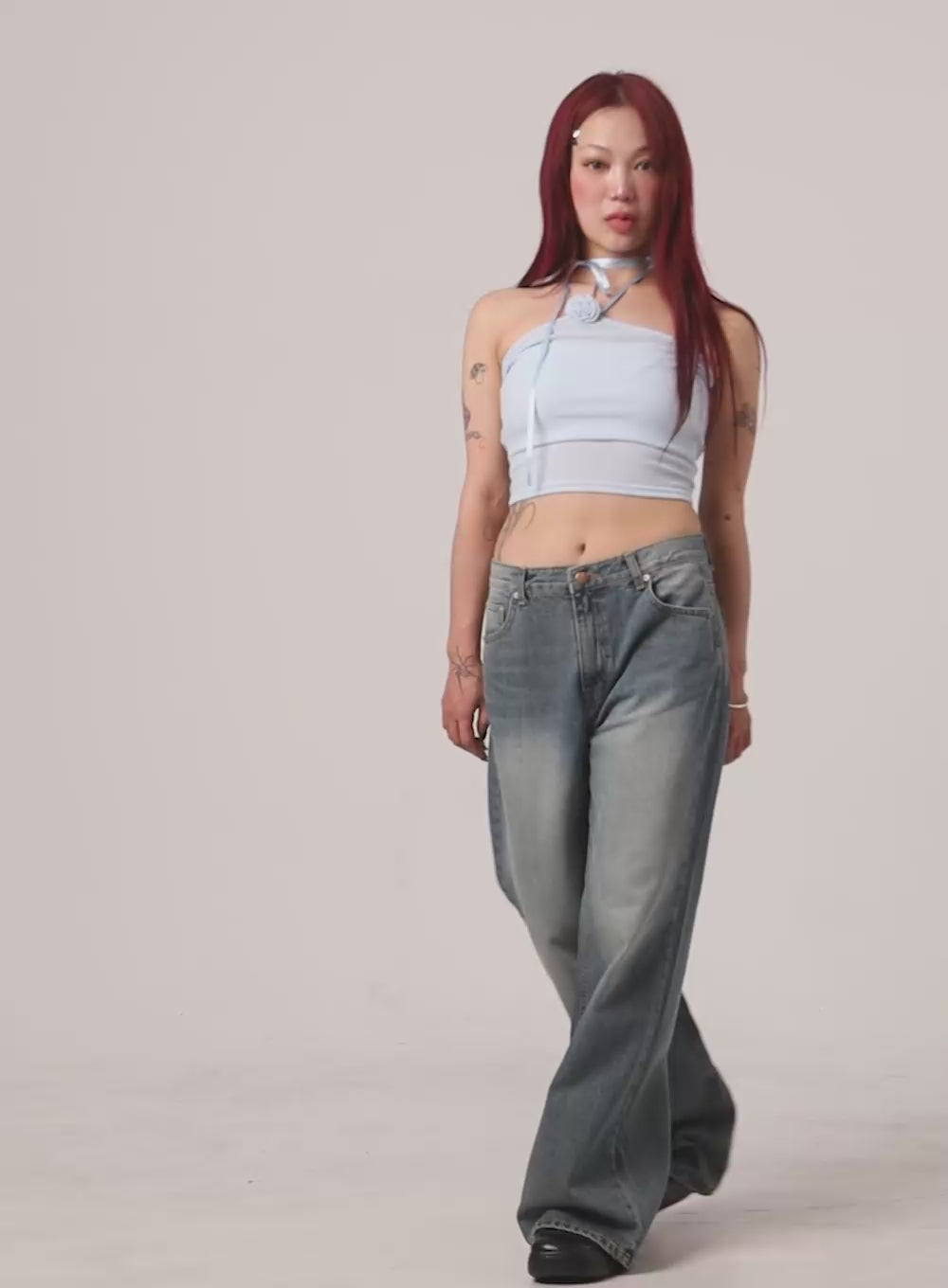 Wide Washed Denim Jeans CY429