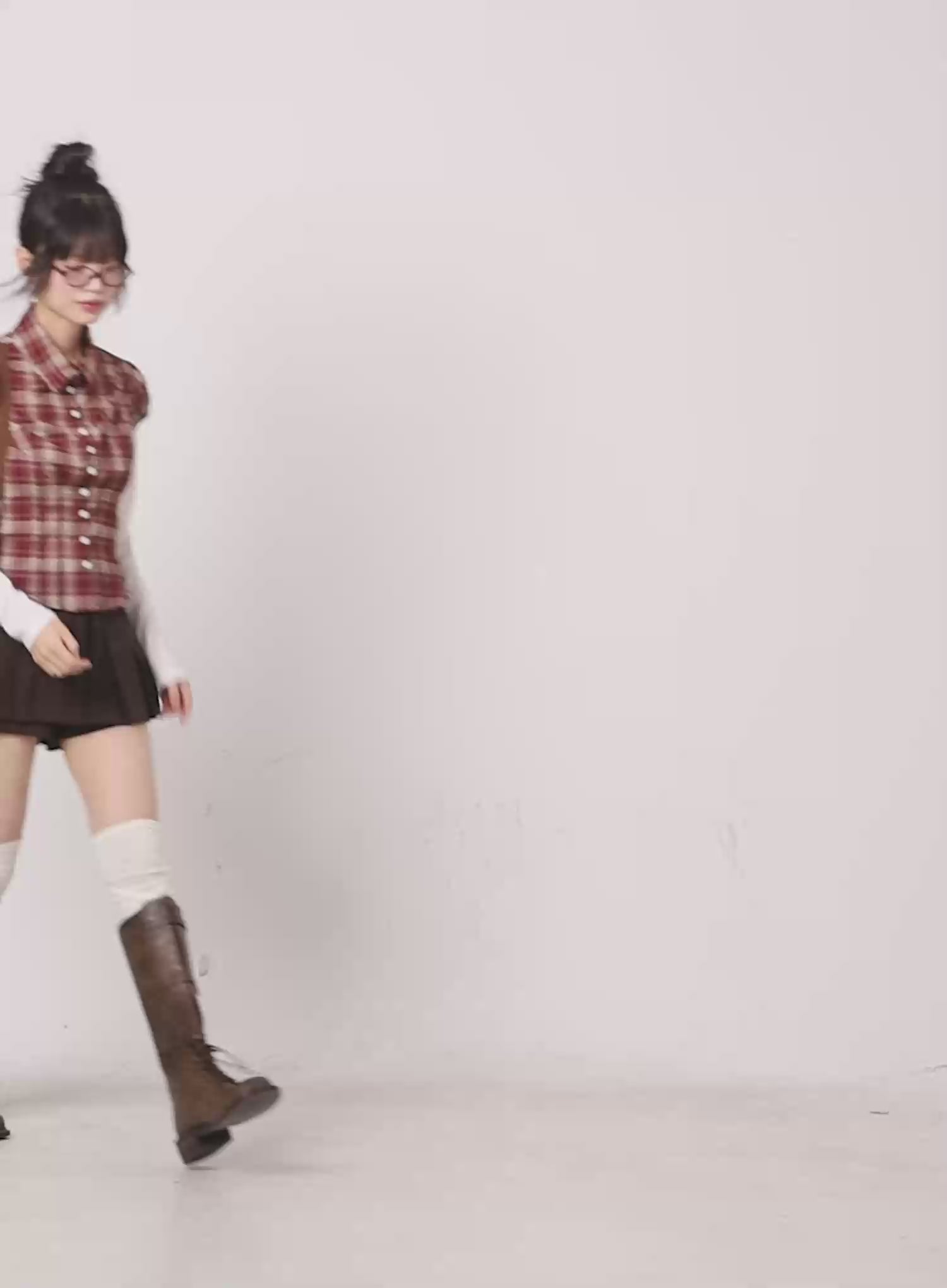 Plaid Puff Sleeve Top CG519