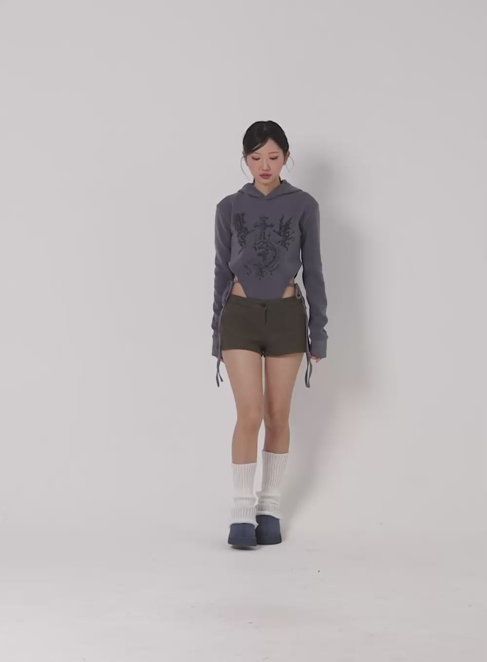 Cut-Out Tie Graphic Hoodie Sweatshirt CD318