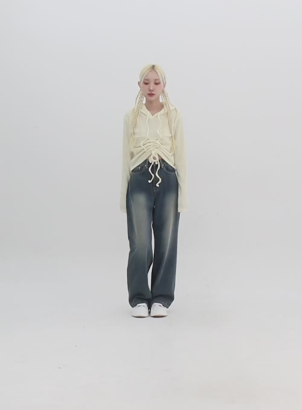 Front Shirring Hoodie Sweater IN328