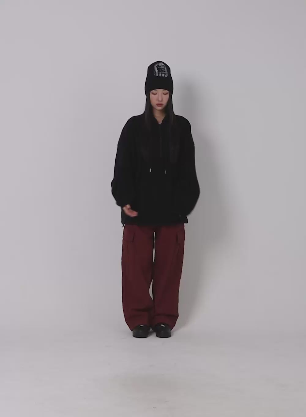 Terry Middle Waist Solid Pocket Cargo Pants (UNISEX) CD329