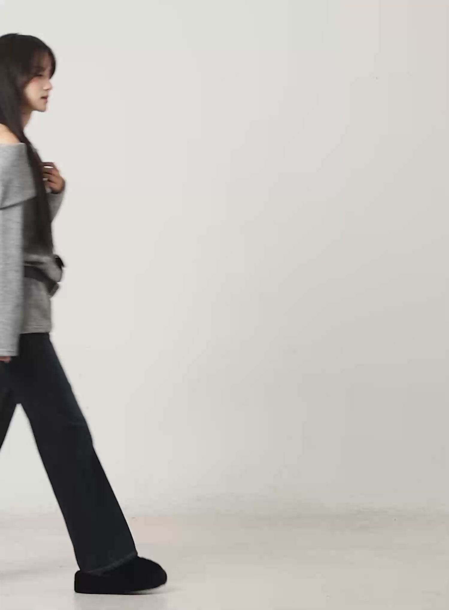 Fleece Ribbed Off-Shoulder Knit Top CD523