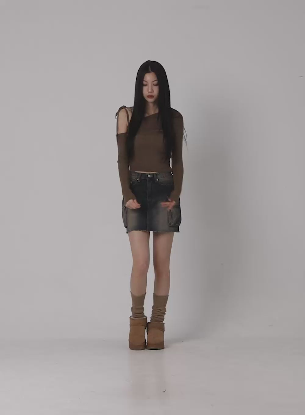 Asymmetrical Shoulder Knit Top ID306