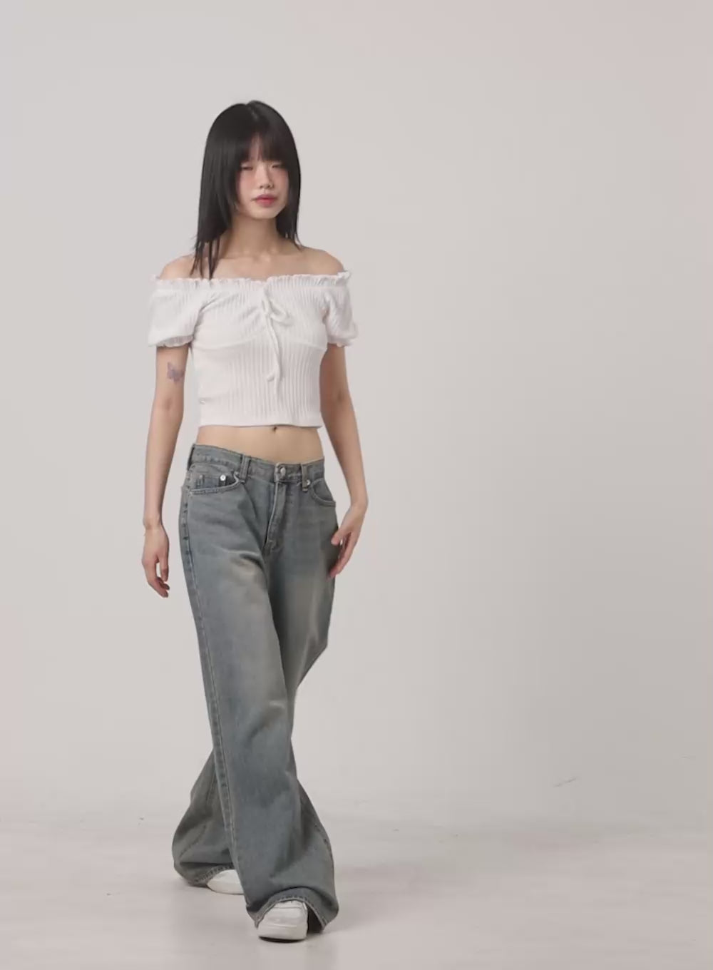 Ribbon Frill Lace Off Shoulder Crop Top CG401