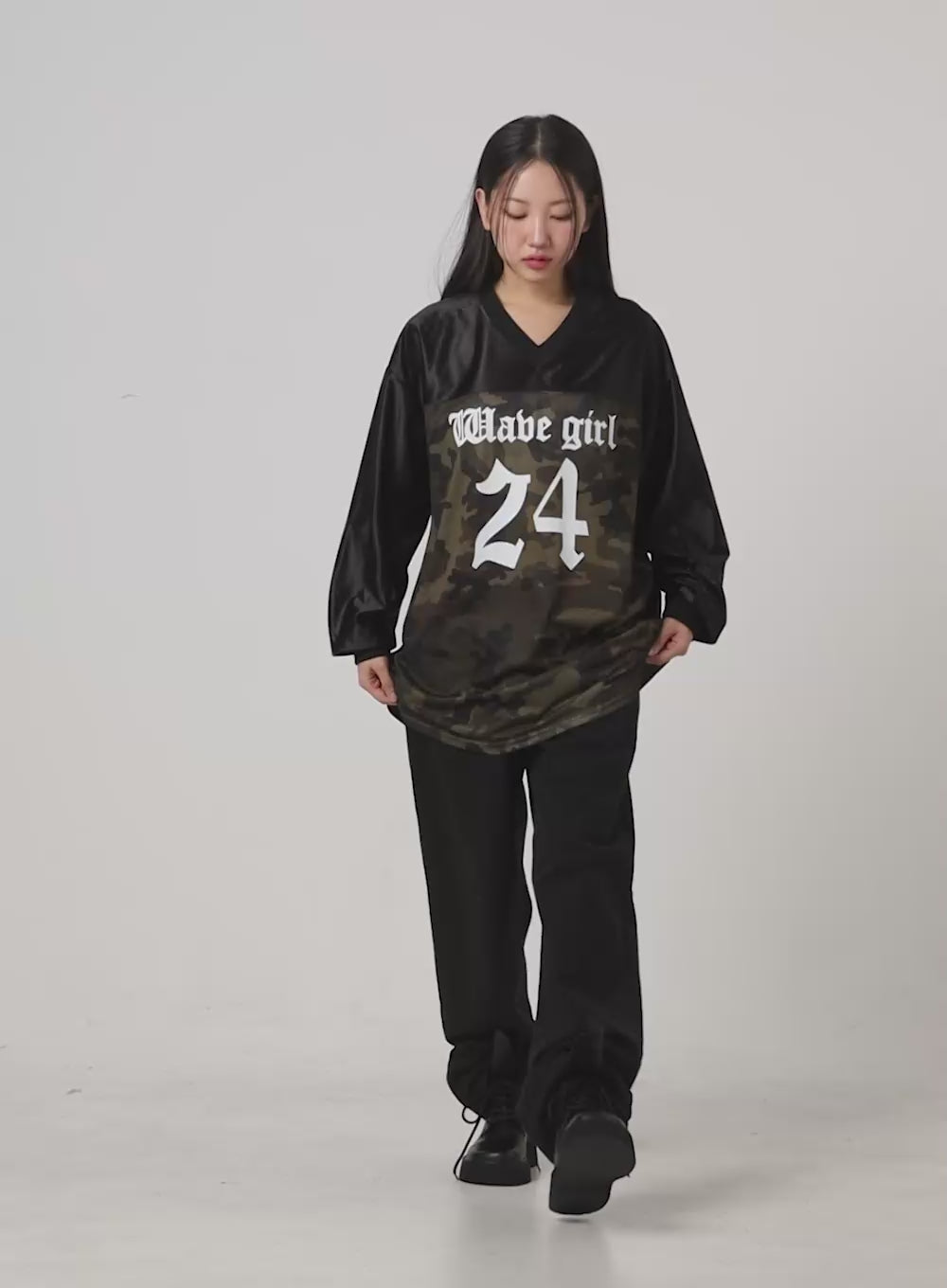Oversized Camo Print Jersey Long Sleeve CS404
