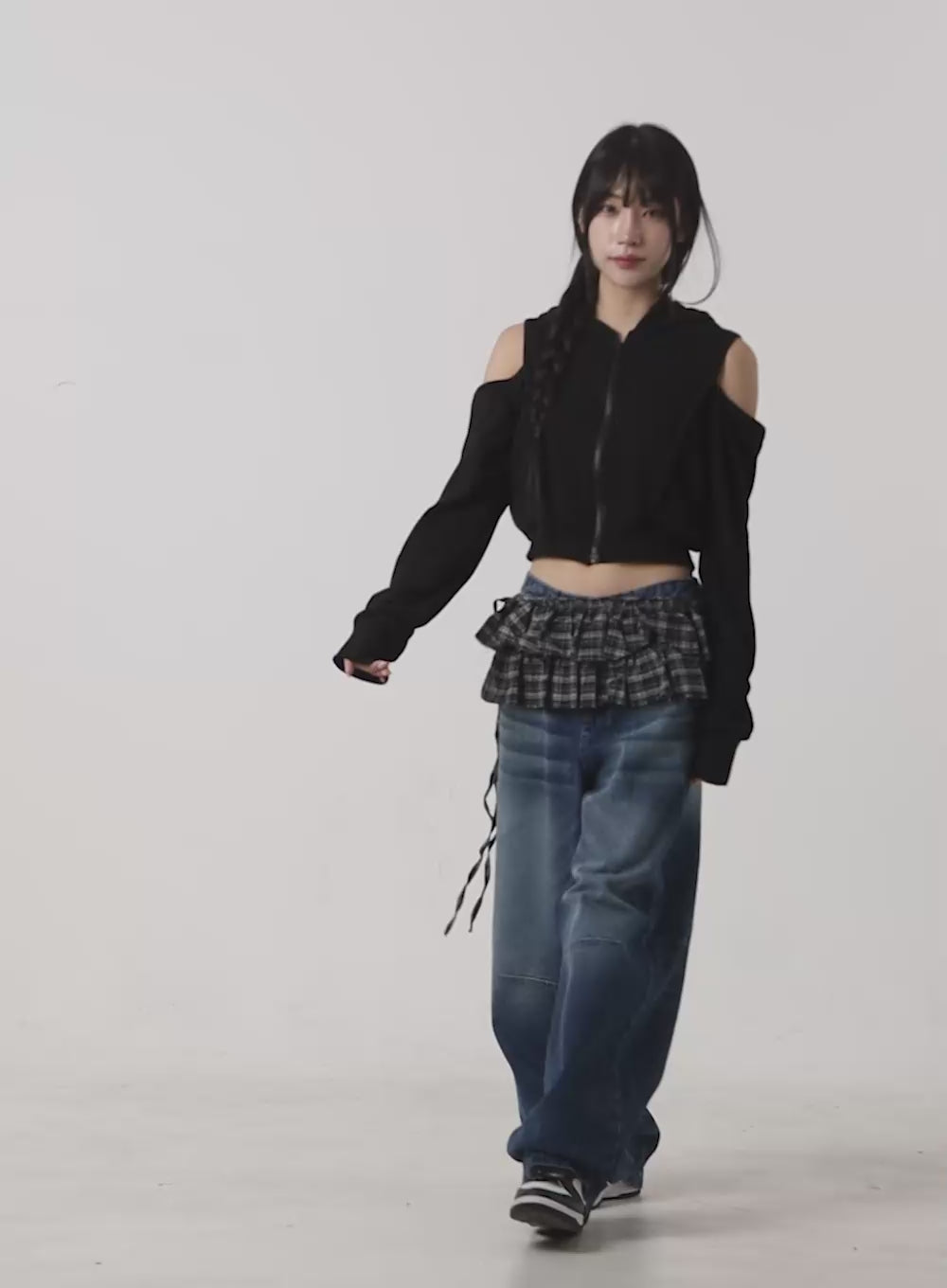 Zip-up Cut Out Crop Hoodie CS419