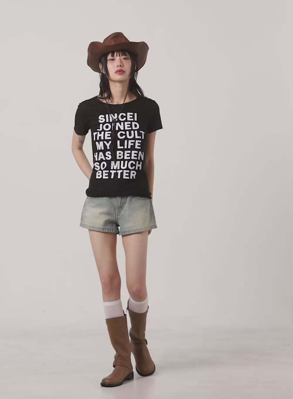 Washed Denim Low Rise Shorts CL426