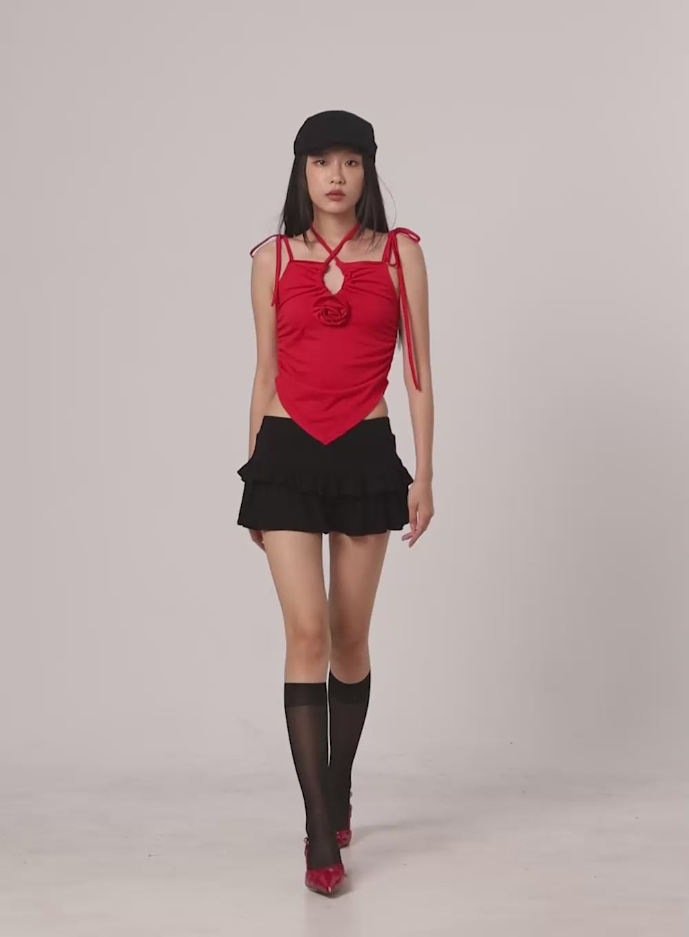 Solid Frill Band Mini Skirt IL409
